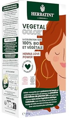 Herbatint Vegetal Color Colorazione vegetale 100% naturale e biologico, HENNA LOVE POWER Henné Pure 100 grammi