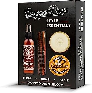 Dapper Dan Set Regalo Essentials per lo Styling, con Pasta Opaca ad Alta Tenuta e Bassa Lucentezza da 100ml, Spray Effetto Ondulato con Sale Marino da 200ml e Pettine per lo Styling Realizzato a Mano