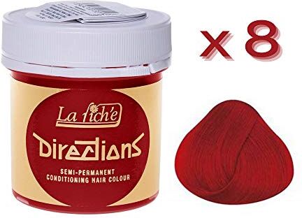 La Riche 8 x  Directions Semi-Permanent Hair Color 88ml Tubs PILLARBOX RED