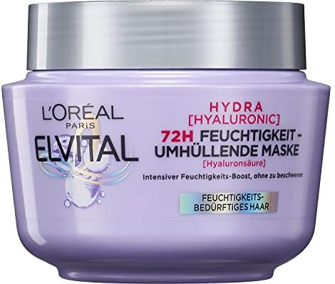 L'ORÉAL Paris Elvital Maschera idratante per capelli lucidi, trattamento intensivo con ialuronico per un idratante, Hydra Hyaluronic, 300 ml