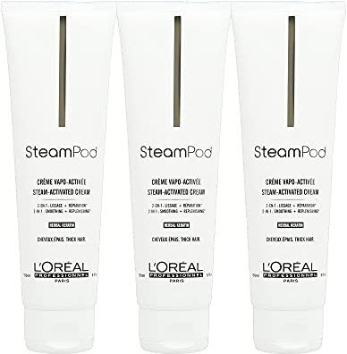 L'ORÉAL Set di 3 creme liscianti da usare con Steampod – Pro Active per capelli spessi, 150 ml