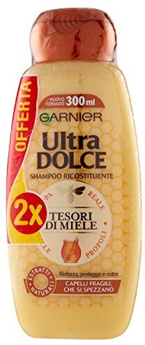 Garnier Shampoo Ultra Dolce Tesori di Miele, Shampoo per Capelli Fragili, che si Spezzano, 300 ml, Confezione da 2