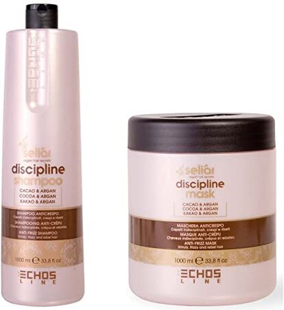 generico ECHOSLINE SELIAR DISCIPLINE Shampoo(1000ml) + Maschera(1000ml) anticrespo per capelli indisciplinati crespi e ribelli con burro di cacao e olio di argan