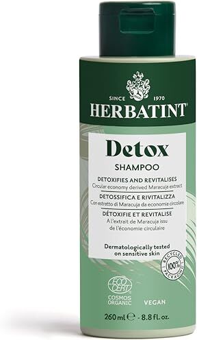 Herbatint Detox Shampoo 260 ml, Shampoo Biologico Detossinante e Rigenerante, Deterge e Libera Cute e Capelli dalle Impurità, Certificato Bio Cosmos Organic, 98% Ingredienti Naturali, Vegan