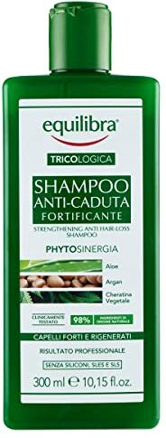 Equilibra Capelli, Shampoo Anti-Caduta Fortificante, Deterge Delicatamente i Capelli Fragili, Evita Che Cadano o Si Spezzino, a Base di Aloe Vera, Olio di Argan, Cheratina Vegetale, 300 ml