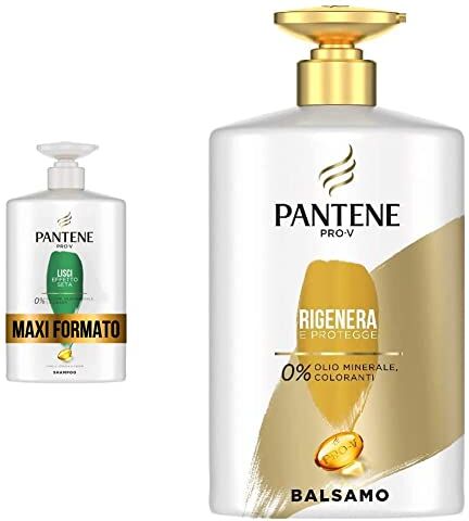 Pantene Pro-V Shampoo Lisci Effetto Seta, Formula Pro-V + Antiossidanti, per capelli opachi e crespi, 1000ML & Pro-V Balsamo Capelli Protezione Cheratina, Rigenera e Protegge, 900ml