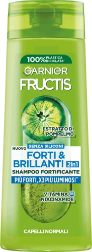 Garnier Fructis Shampoo Fortificante 2in1, Per Capelli Normali, Per Capelli Forti e Luminosi, Con Estratto di Pompelmo e Vitamina B6, Forti & Brillanti, 250 ml