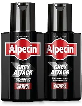 Alpecin Grey Attack Caffeine & Colour Shampoo 2x200ml   Capelli gradualmente più scuri e più forti   Risultato naturale   Contro la caduta ereditaria dei capelli