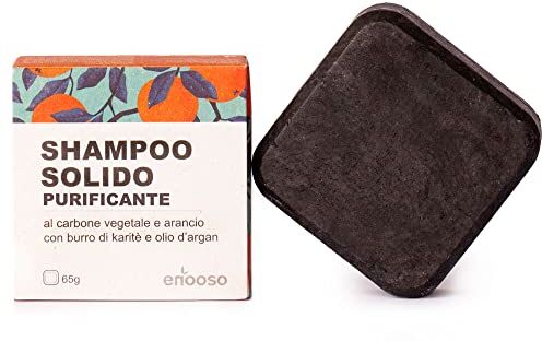 ENOOSO Shampoo Solido bio antiforfora Purificante e Nutriente al Carbone Vegetale 65 g 100% Artigianale Biologico Naturale Vegano Made in Italy