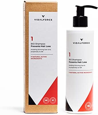 VIDALFORCE , Organic Shampoo 1 : Prevenzione della caduta dei capelli: Previene i capelli fini e la loro propensione a cadere. Shampoo Anti DHT con Saw Palmetto caduta capelli Donna & Uomo