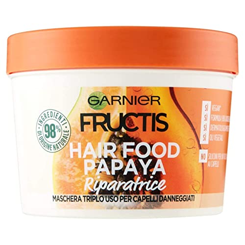 Garnier Hair Food Maschera Riparatrice 3 in 1 con Formula Vegana per Capelli Danneggiati, Papaya, 390 ml, Confezione da 1