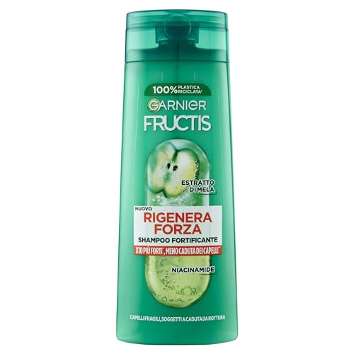 Garnier Fructis Shampoo Fortificante, Per Capelli Fragili, Anti-Rottura, Effetto Rinforzante, Con Estratto di Mela e Niacinamide, Rigenera Forza, 250 ml