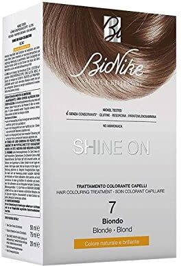 BioNike Shine On Trattamento Colorante Capelli N.7 Biondo, Kit Tinta Senza Ammoniaca, Azione Nutriente e Protettiva, Dona un Colore Naturale e Brillante, Copre i Capelli Bianchi