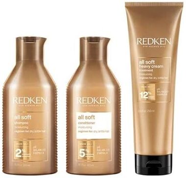 Redken All Soft Shampoo 300 ml, Balsamo 300 ml e Crema Pesante 250 ml Confezione