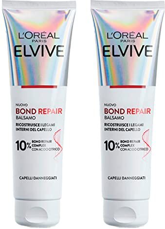 L'Oreal L'Oréal Paris Elvive Bond Repair Balsamo Per Capelli Danneggiati Formula con 10% Acido Citrico Ricostruisce e Fortifica 2 Flaconi da 150ml