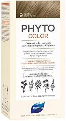 Phyto color 9 Biondo Chiarissimo Colorazione Permanente senza Ammoniaca, 100 % Copertura Capelli Bianchi