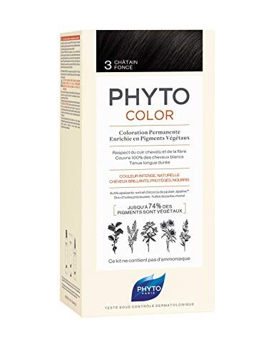 Phyto color 3 Castano Scuro Colorazione Permanente senza Ammoniaca, 100 % Copertura Capelli Bianchi