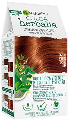 Garnier Herbalia Color, Colorazione Permanente per Capelli, 100 % Vegetale con Henné, Indigo e Cassia per Riflessi Naturali e Luminosi, Capelli Rivitalizzati e Densificati, Castano Ambrato