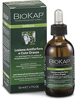 BIOKAP Lozione Antiforfora e Cute Grassa, Trattamento capelli contro la forfora e contro la cute grassa, Azione lenitiva, rinfrescante e rigenerante, 50 ml