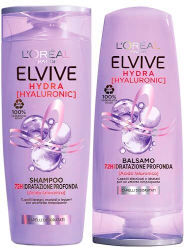 L'Oreal L'Oréal Paris Elvive Hydra Hyaluronic Balsamo 72H Idratazione Profonda 400 ml + L'Oréal Paris Elvive Hydra Hyaluronic Shampoo 72H Idratazione Profonda 400 ml 2 flaconi