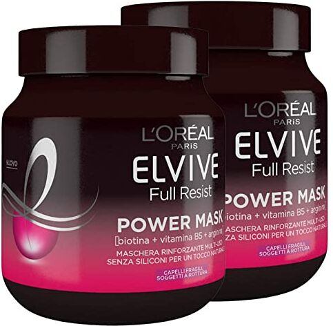 L'Oreal L'Oréal Paris Elvive Full Resist Maschera Rinforzante per Capelli Fragili Soggetti a Rottura Senza Siliconi per un Tocco Naturale 2 Barattoli da 680ml