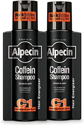 Alpecin Coffein Shampoo C1 Black Edition 2 x 250ml   Shampoo naturale crescita die capelli uomo   Shampoo anticaduta uomo   Contro la comune caduta dei capelli