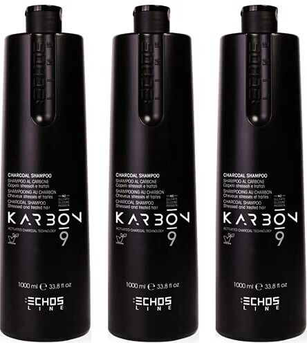 Generico ECHOSLINE KARBON 9 – Shampoo Naturale al Carbone Vegetale(3x1000ml) -Shampoo Vegano a base di Carbone Vegetale per Capelli Stressati e Trattati Senza Solfati, senza Siliconi e senza Prabeni