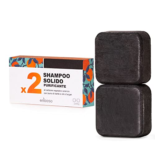 ENOOSO Shampoo Solido bio antiforfora Purificante e Nutriente al Carbone Vegetale 130 g 100% Artigianale Biologico Naturale Vegano Made in Italy