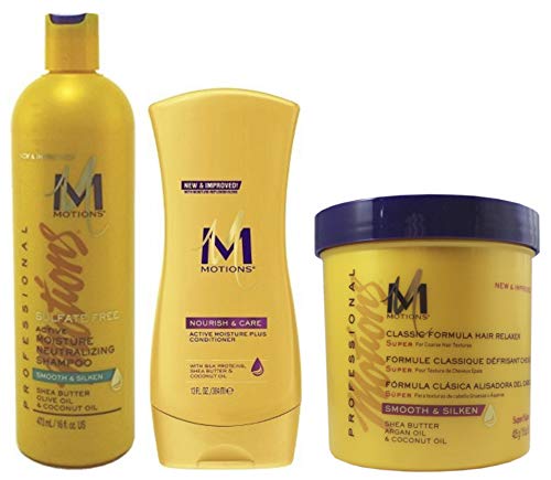Generico Shampoo Neutralizzante Motion 16oz, con Moisture Plus Conditioner 13oz e Super Hair Relaxer 15oz