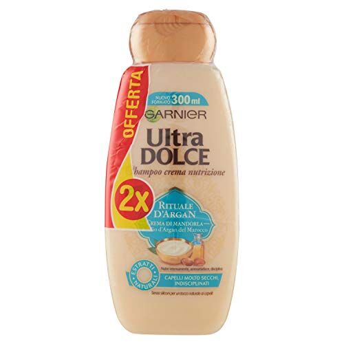 Garnier Ultra Dolce Shampoo Crema Nutrizione, Rituale d'Argan, Crema di Mandorla e Olio d'Argan del Marocco, 300 ml, Confezione da 2 Pezzi