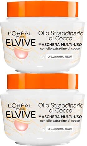 L'Oreal L'Oréal Paris Elvive Olio Straordinario di Cocco Maschera Multi-Uso Nutriente Idratante Capelli da Normali a Secchi 2 Barattoli 300ml