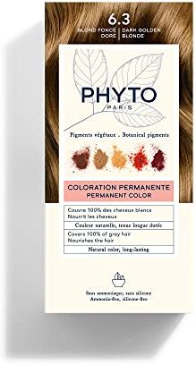 Phyto Color Kit 6.3 Biondo Scuro Dorato Colorazione Permanente senza Ammoniaca, 100% Copertura Capelli Bianchi