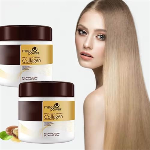 Generico Maschera Capelli-Maschera Capelli Riparazione Profonda -Capelli Secchi Danneggiati-Collagene e Argan-Condizionatore con Maca e Acido Ialuronico-Lisciato Idratazione Intensa-500ml. (2pc)