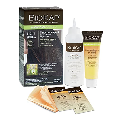 Bios Line BIOKAP Nutricolor Delicato, Tinta capelli senza ammoniaca che rende i capelli morbidi e lucenti, Colorazione capelli con colori naturali, 140 ml (5.34 Castano chiaro miele)