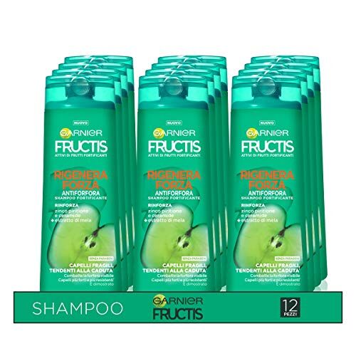 Garnier Multi Pack Fructis Shampoo Rigenera Forza per Capelli Fragili, Tendenti alla Caduta da Rottura, 250 ml, Confezione da 12