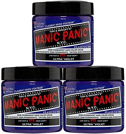 MANIC PANIC Ultra Violet Classic Creme, Vegan, Cruelty Free, Purple Semi Permanent Hair Dye 3 x 118ml