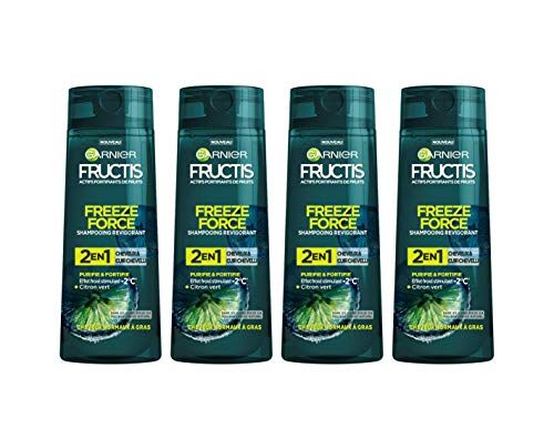 Garnier Fructis Freeze Force Shampoo 2 in 1 Limone Verde Uomo Capelli/Pelle Chevelu 250 ml – Set di 4