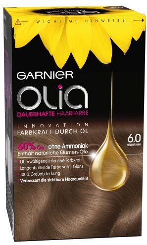 Garnier Olia 6.0, colore per capelli permanente, senza ammoniaca, con oli naturali nutrienti, copertura completa dei capelli grigi, colorazione permanente, 1 pezzo