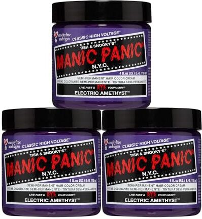 MANIC PANIC Electric Amethyst Classic Creme, Vegan, Cruelty Free, Purple Semi Permanent Hair Dye 3 x 118ml