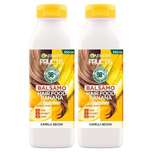 Garnier Fructis Balsamo Hair Food Banana Azione Nutriente per Capelli Secchi Formula Districante e Vegana con Ingredienti 98% di Origine Naturale 2 Flaconi da 350ml