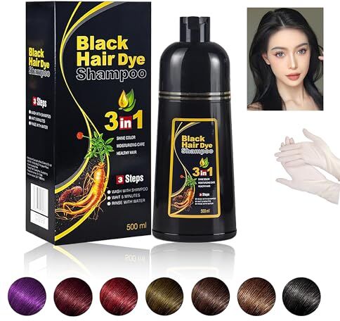 Generico Instant Black Hair Dye Shampoo for Gray Hair, Shampoo per Tinture per Capelli Multicolori a Base di Erbe Naturali Organiche, 500ML, Capelli a Base Vegetale 3 in 1