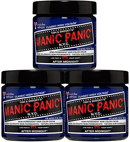 MANIC PANIC After Midnight Classic Creme, Vegan, Cruelty Free, Blue Semi Permanent Hair Dye 3 x 118ml