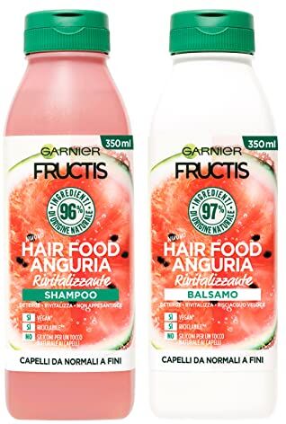 Garnier Fructis Shampoo e Balsamo Hair Food Rivitalizzante all'Anguria Nutriente e Rivitalizzante con Ingredienti di Origine Naturale 2 Flaconi da 350ml