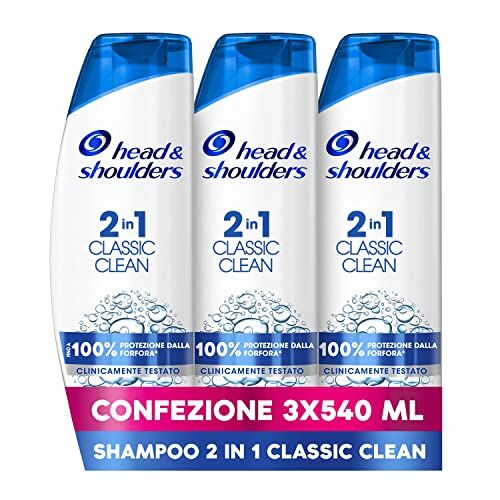 Head Antiforfora Shampoo + Balsamo 2in1 Classic Clean, Per Capelli Grassi, Protezione Dalla Forfora Per Cute E Capelli, Dermatologicamente Testato, 3x540ml