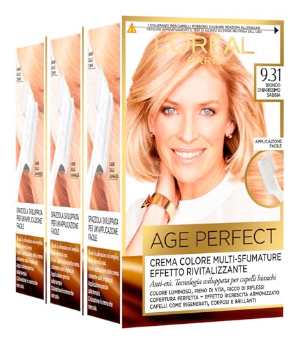 L'Oreal L'Oréal Paris Excellence Age Perfect Crema Colore Multi-Sfumature Rivitalizzante Anti Età Copre Capelli Bianchi Facile Applicazione Colore 9.31 Biondo Chiarissimo Sabbia 3 confezioni