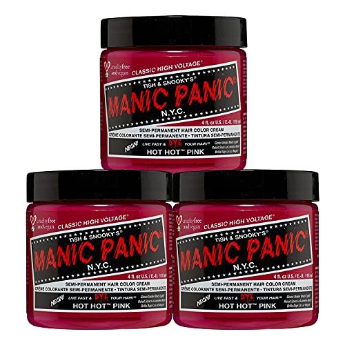 MANIC PANIC Hot Hot Pink Classic Creme, Vegan, Cruelty Free, Semi Permanent Hair Dye 3 x 118ml