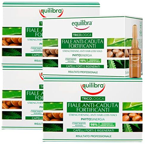 Equilibra 4x  Tricologica Fiale Anti-Caduta Fortificanti Phytosinergia Capelli Aloe Argan Cheratina Vegetale Formula Naturale Nutriente Idratante Elasticizzante 4 Confezioni da 10 Fiale ciascuna