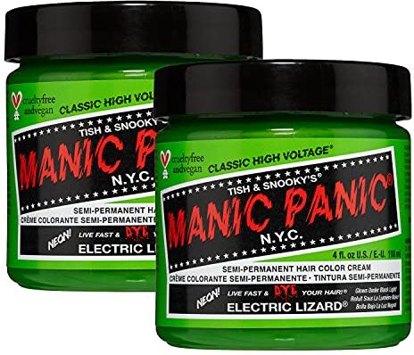 MANIC PANIC Electric Lizard Classic Creme, Vegan, Cruelty Free, Green Semi Permanent Hair Dye 2 x 118ml