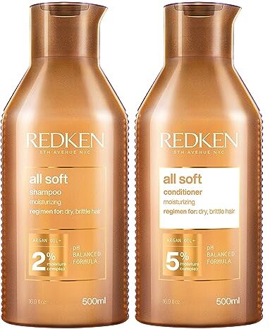 REDKEN All Soft Shampoo 500Ml + Balsamo 500Ml   Routine Professionale, Dona Brillantezza e Idratazione ai Capelli Secchi e Fragili