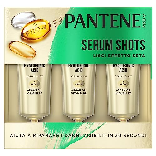 Pantene Maschera Capelli,  Pro-V Sos Shots Lisci Effetto Seta, Trattamento Intensivo per Capelli Danneggiati, Formula Concentrata ed Efficace, 3 x 15ml